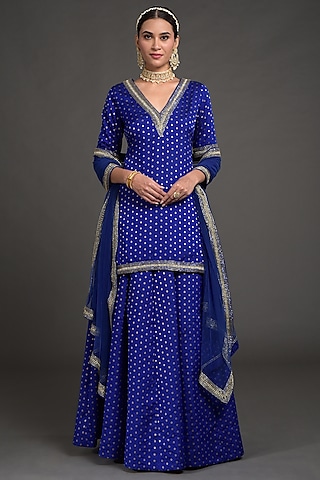 Royal Blue Hand Embroidered Lehenga Set by Talking Threads