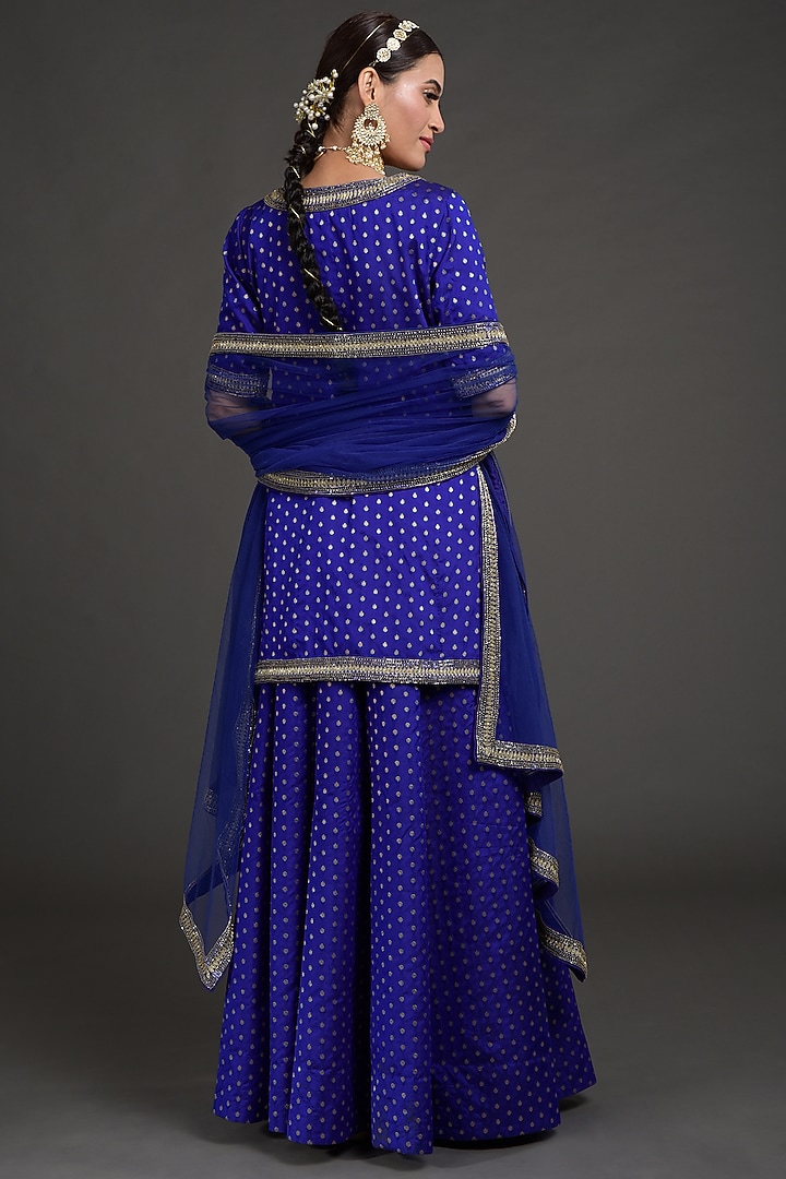 Royal Blue Hand Embroidered Wedding Lehenga Set by Talking Threads at Pernia's Pop Up Shop