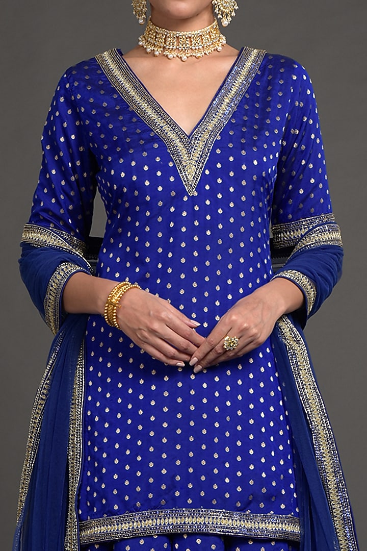 Royal Blue Hand Embroidered Wedding Lehenga Set by Talking Threads at Pernia's Pop Up Shop