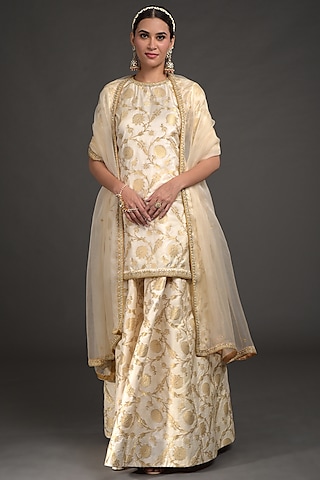 Ivory Hand Embroidered Lehenga Set by Talking Threads
