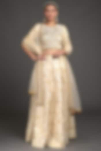 Ivory Embroidered Wedding Lehenga Set by Talking Threads at Pernia's Pop Up Shop