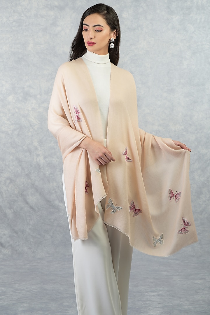 Beige Motif Embroidered Stole by Talking Threads