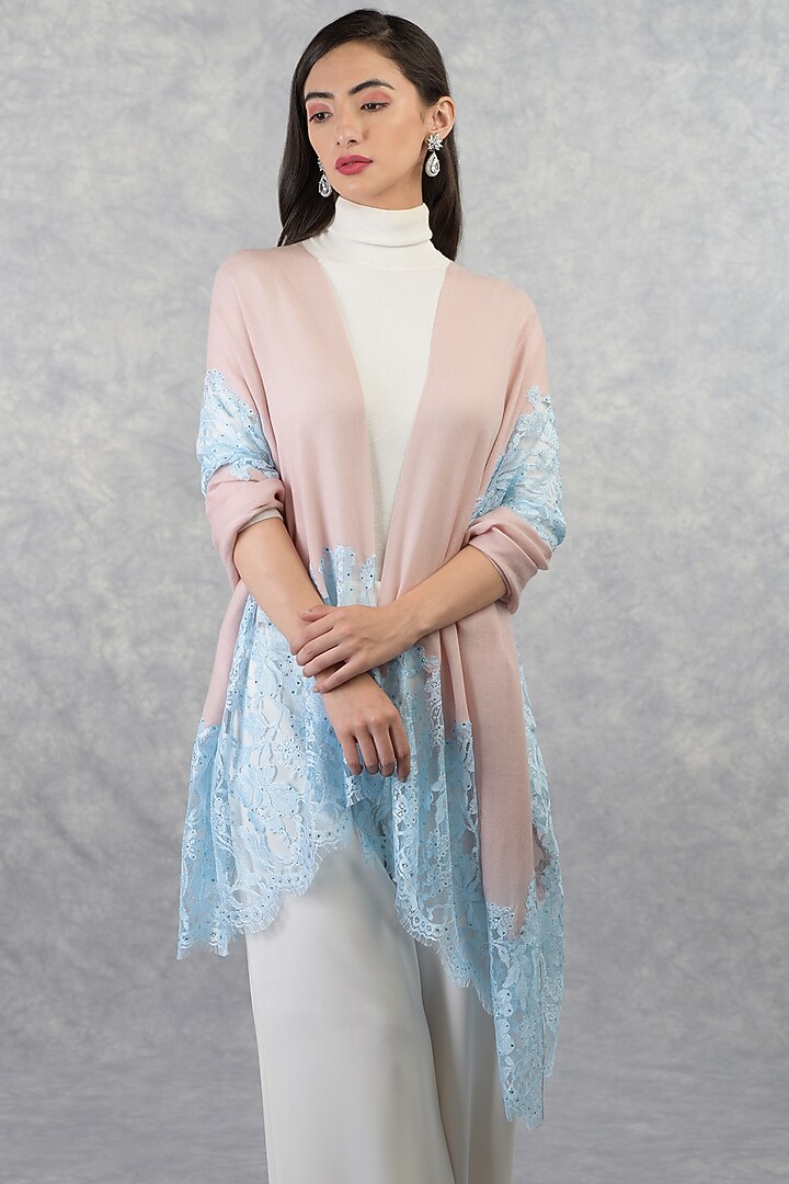 Blush & Sky Blue Pure Cashmere Stole by Talking Threads at Pernia's Pop Up Shop