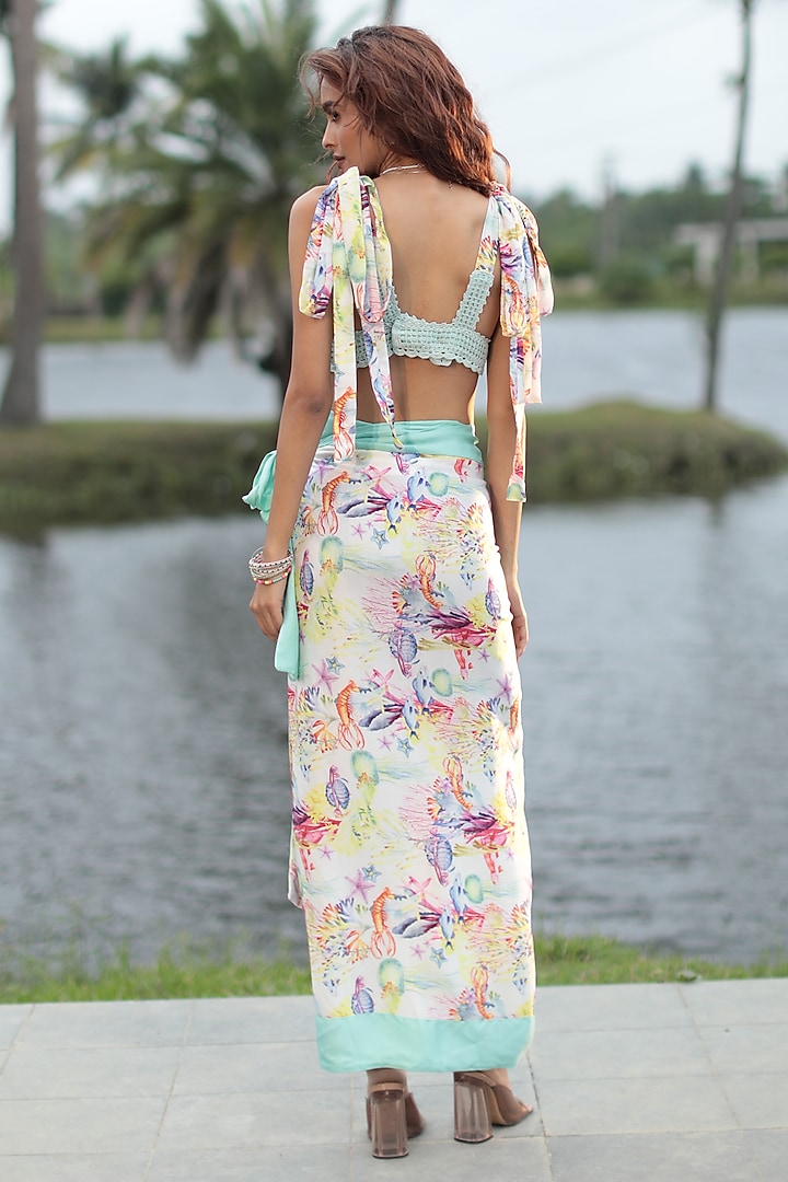 Cream Satin Printed Skirt Set by The Long Iland at Pernia's Pop Up Shop