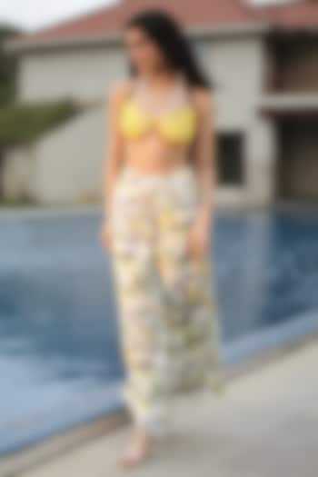 Yellow Georgette Printed Pant Set by The Long Iland at Pernia's Pop Up Shop