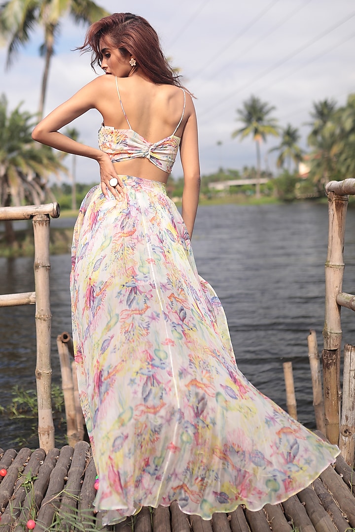 Off-White Organza & Georgette Printed Skirt Set by The Long Iland at Pernia's Pop Up Shop