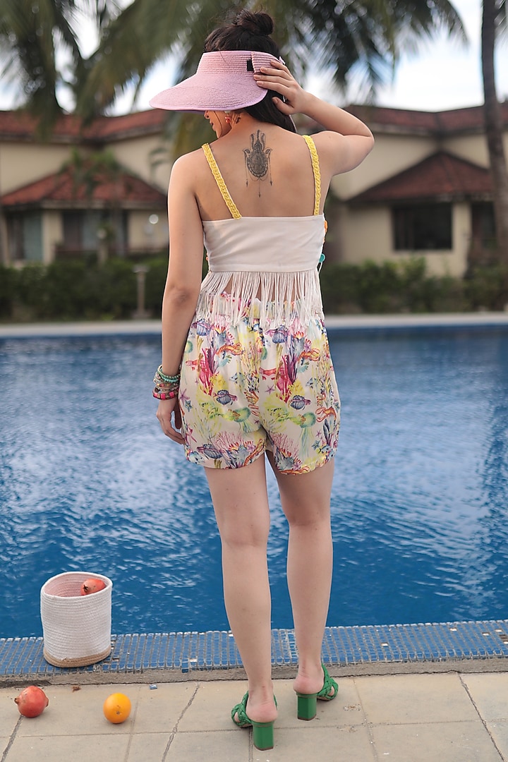 Off-White Silk & Satin Printed Co-Ord Set by The Long Iland at Pernia's Pop Up Shop