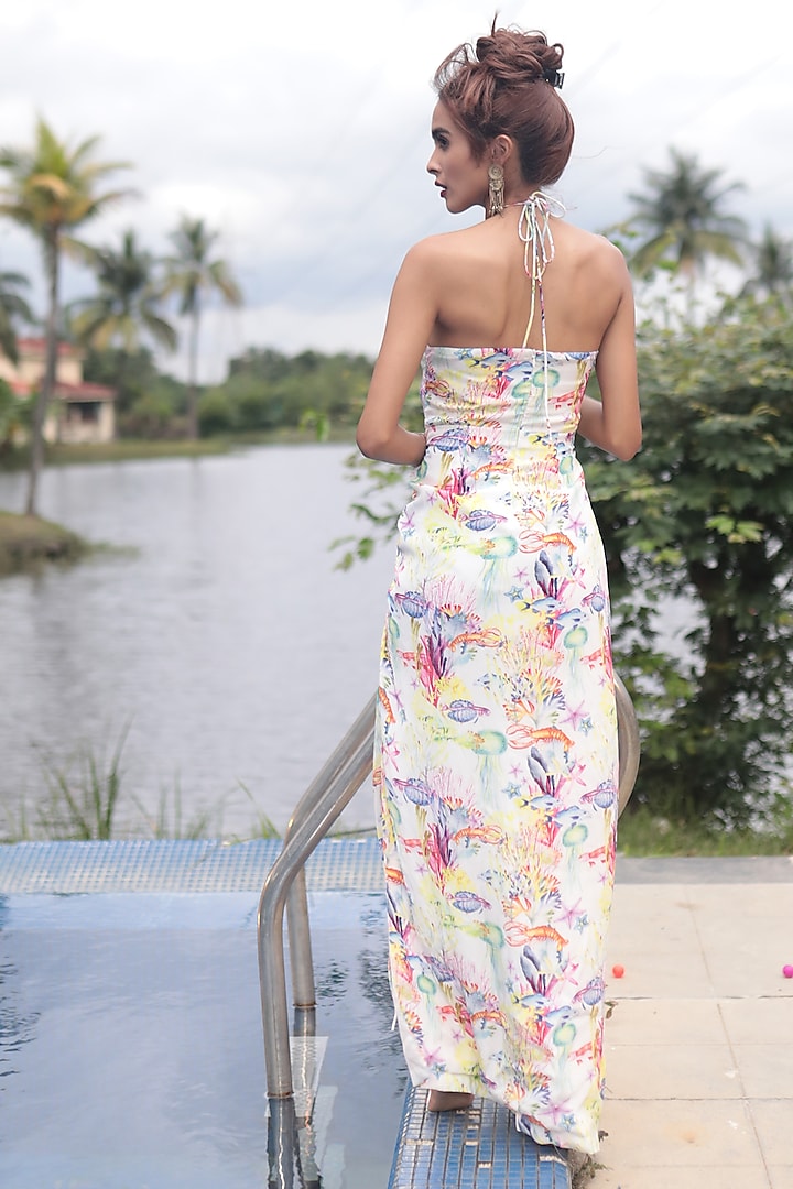 White Crepe Printed Gown by The Long Iland at Pernia's Pop Up Shop
