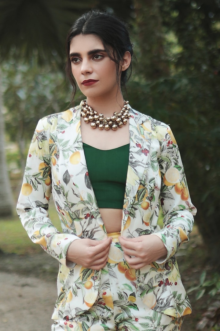 Green Satin Printed Pant Set by The Long Iland at Pernia's Pop Up Shop