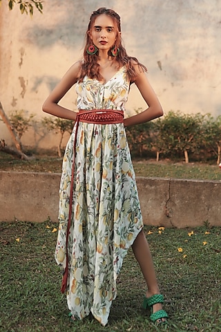 Green Georgette Printed Gown by The Long Iland