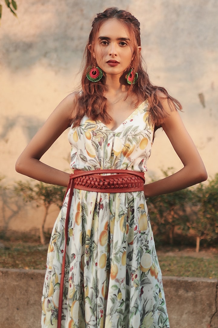 Green Georgette Printed Gown by The Long Iland at Pernia's Pop Up Shop