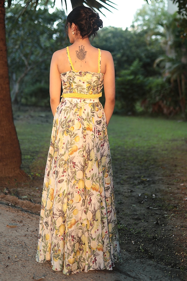 Yellow Satin Printed Skirt Set by The Long Iland at Pernia's Pop Up Shop