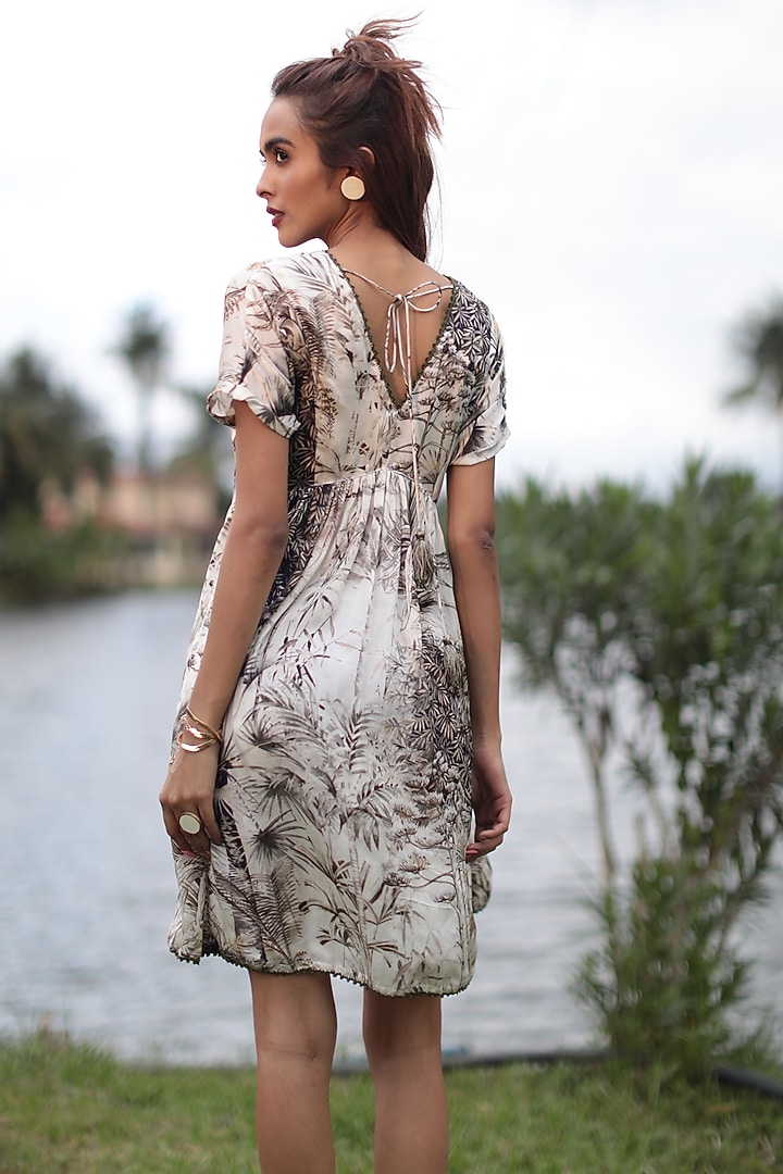 Cream Satin Hand Embroidered & Printed Top by The Long Iland at Pernia's Pop Up Shop