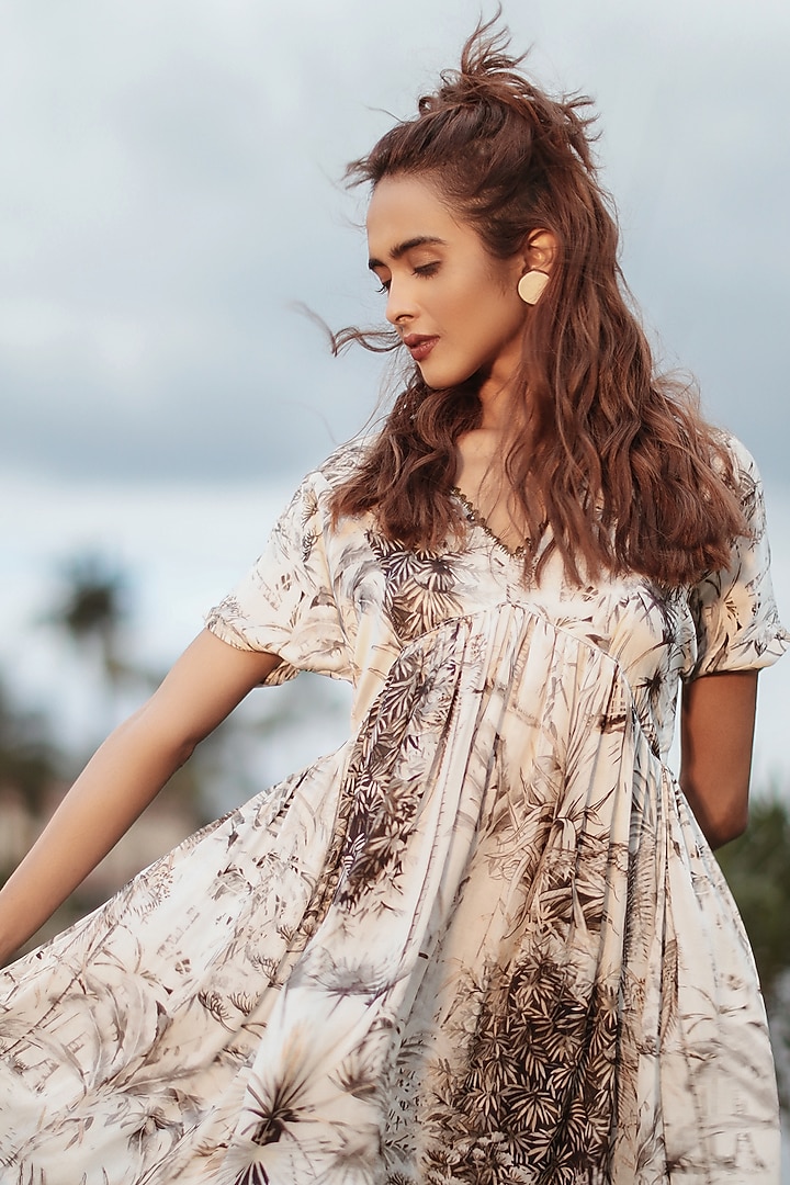 Cream Satin Hand Embroidered & Printed Top by The Long Iland at Pernia's Pop Up Shop