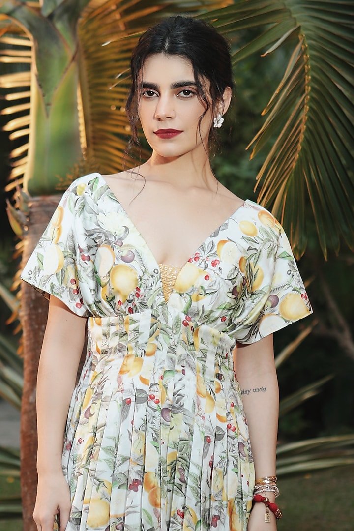 Green Silk Hand Embroidered & Printed Top by The Long Iland at Pernia's Pop Up Shop