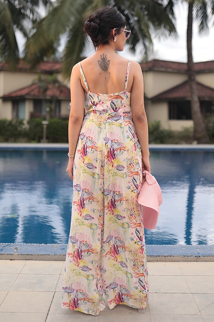 Off-White Georgette Hand Embroidered & Printed Co-Ord Set by The Long Iland at Pernia's Pop Up Shop