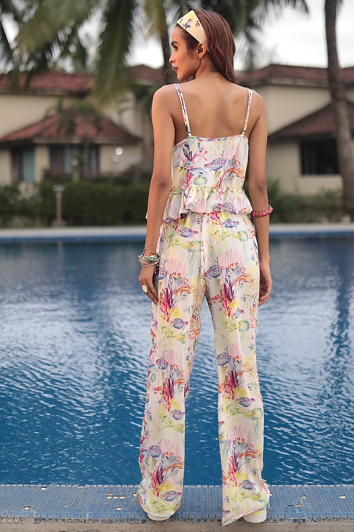 Off-White Georgette Hand Embroidered & Printed Co-Ord Set by The Long Iland at Pernia's Pop Up Shop