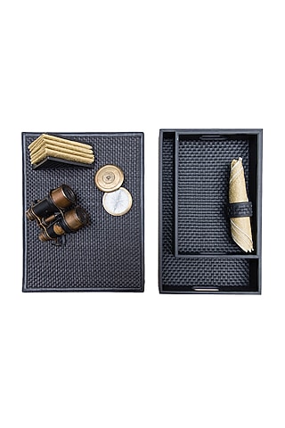 Black Leather Handcrafted Tray by The Leather Garden Home & Living