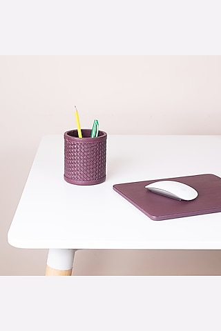 Sangri Wine Leather Handwoven Pen Holder by The Leather Garden Home & Living