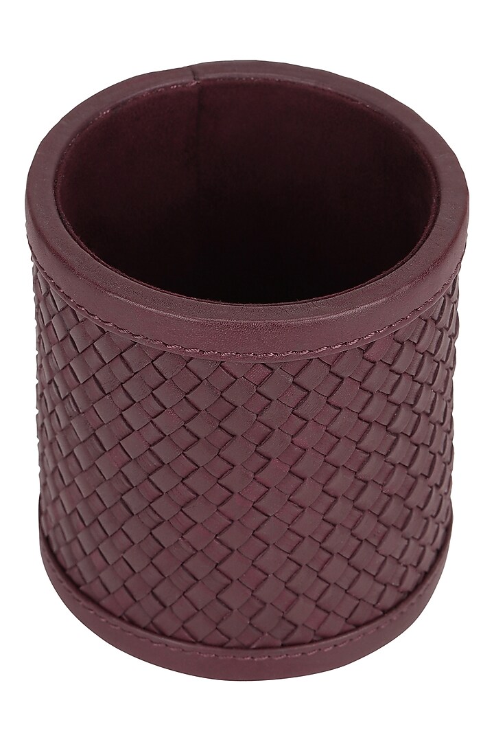 Sangri Wine Leather Handwoven Pen Holder by The Leather Garden Home & Living at Pernia's Pop Up Shop