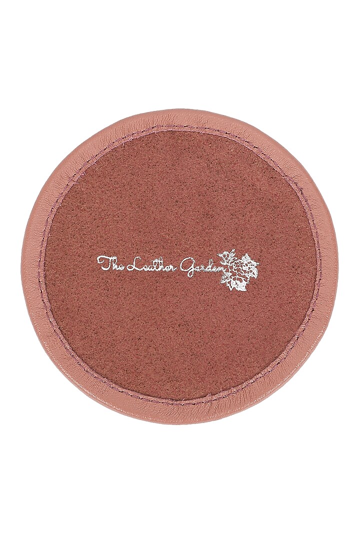 Blush Pink Leather Zari Thread Embroidered Round Coasters (Set of 7) by The Leather Garden Home & Living at Pernia's Pop Up Shop
