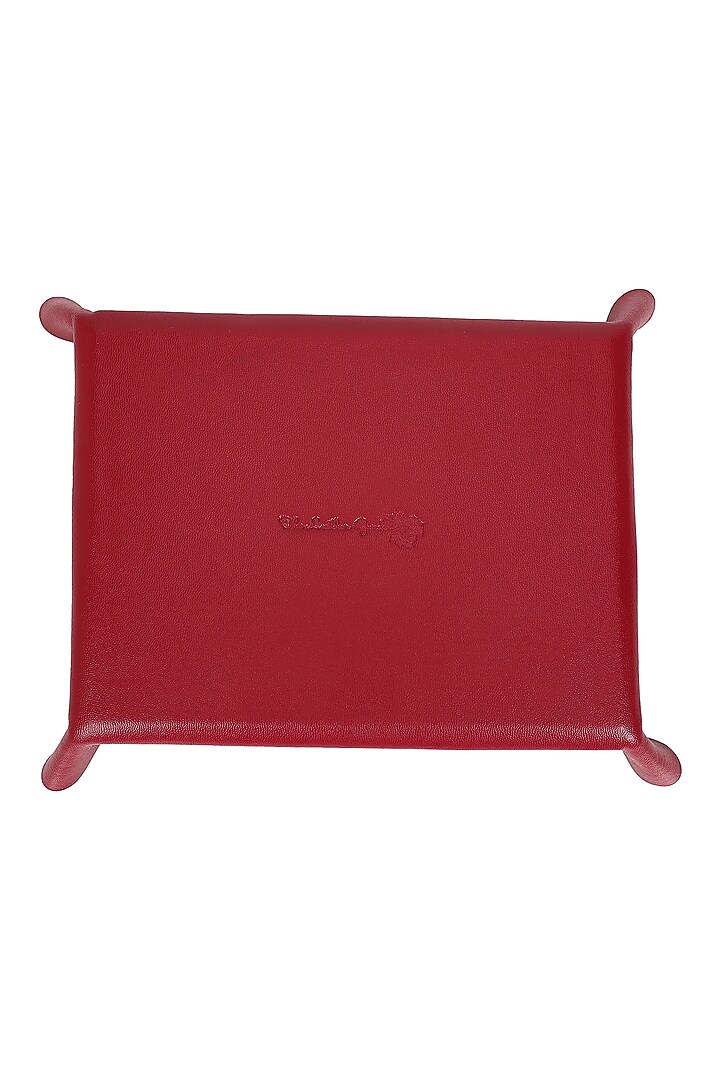 Ruby Red Leather Zari Thread Embroidered Desk Organizer by The Leather Garden Home & Living at Pernia's Pop Up Shop
