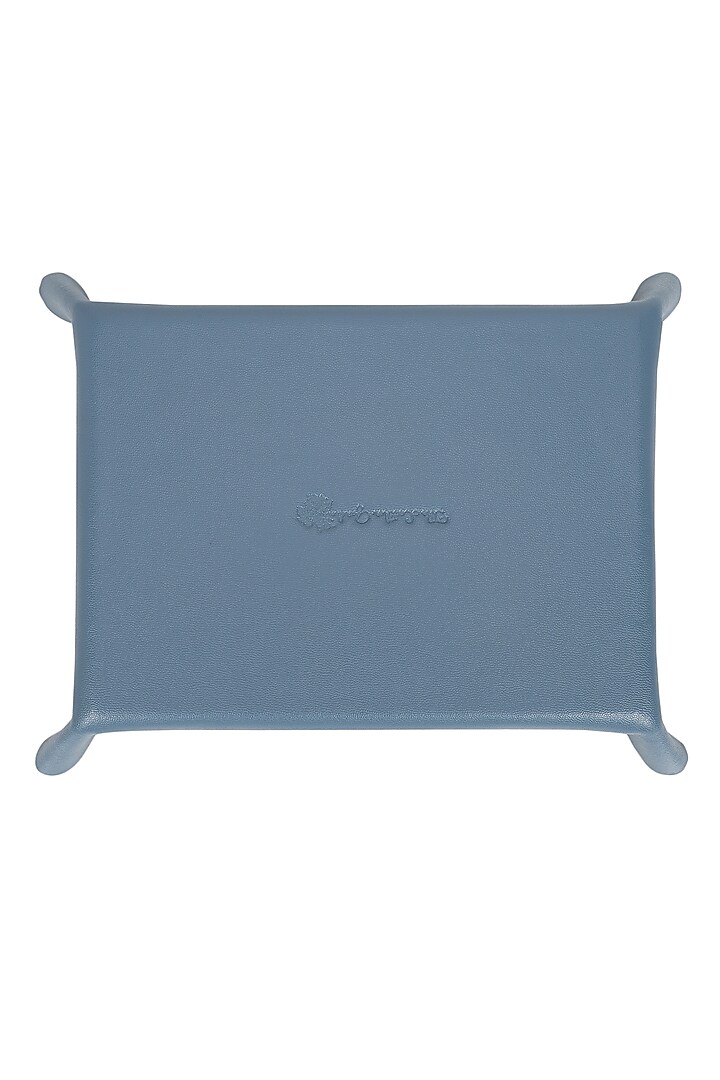 Powder Blue Leather Zari Thread Embroidered Desk Organizer by The Leather Garden Home & Living at Pernia's Pop Up Shop