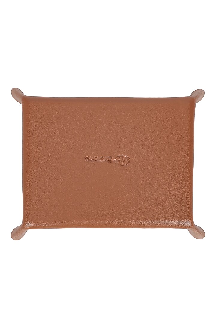 Brown Leather Zari Thread Embroidered Desk Organizer by The Leather Garden Home & Living at Pernia's Pop Up Shop