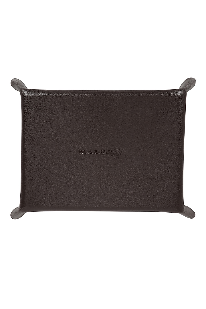 Chocolate Brown Leather Zari Thread Embroidered Desk Organizer by The Leather Garden Home & Living at Pernia's Pop Up Shop
