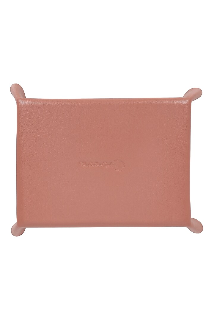 Blush Pink Leather Zari Thread Embroidered Desk Organizer by The Leather Garden Home & Living at Pernia's Pop Up Shop