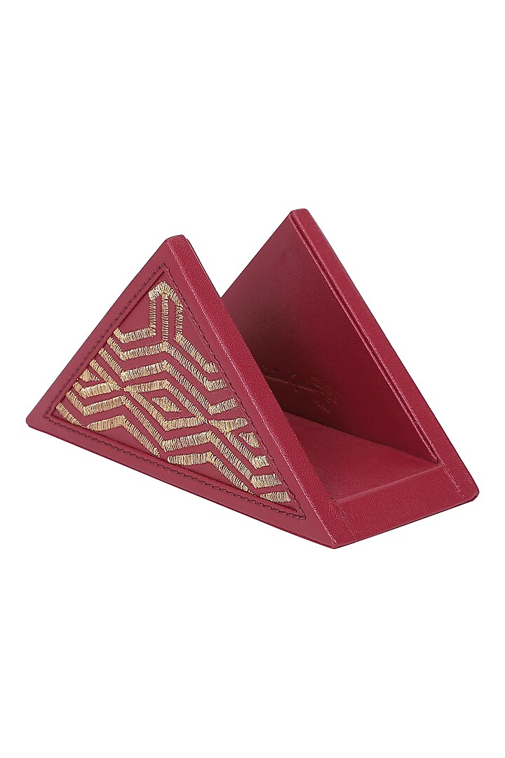 Ruby Red Leather Zari Thread Embroidered Napkin Holder by The Leather Garden Home & Living at Pernia's Pop Up Shop