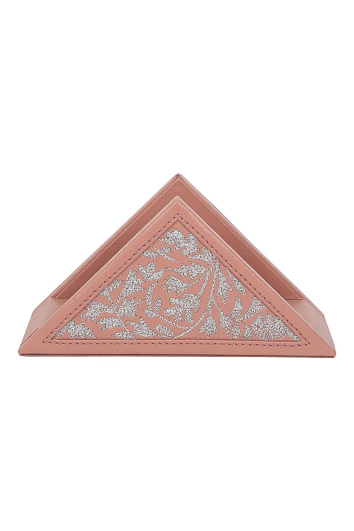 Blush Pink Leather Zari Thread Embroidered Napkin Holder by The Leather Garden Home & Living at Pernia's Pop Up Shop