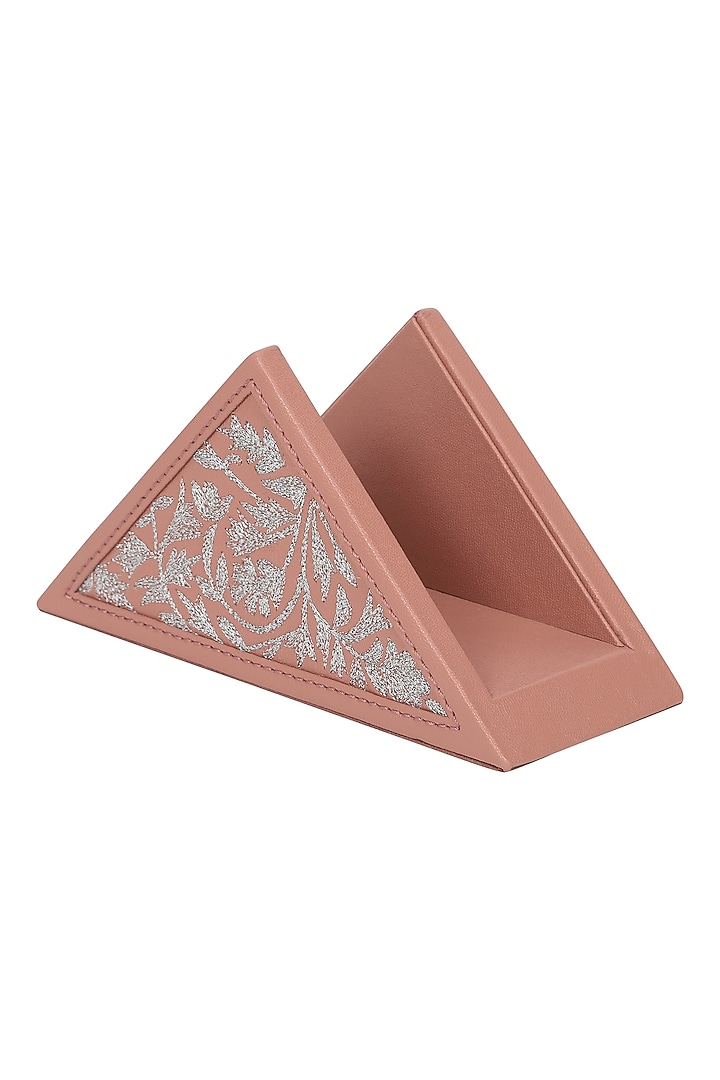 Blush Pink Leather Zari Thread Embroidered Napkin Holder by The Leather Garden Home & Living at Pernia's Pop Up Shop