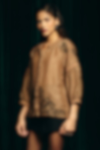 Brown Viscose Linen Hand Embroidered Blouse by talitha at Pernia's Pop Up Shop