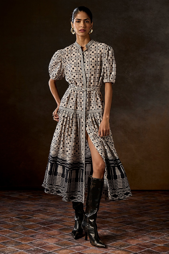 Ivory Viscose Linen Digital Printed Vacation Dress by talitha at Pernia's Pop Up Shop