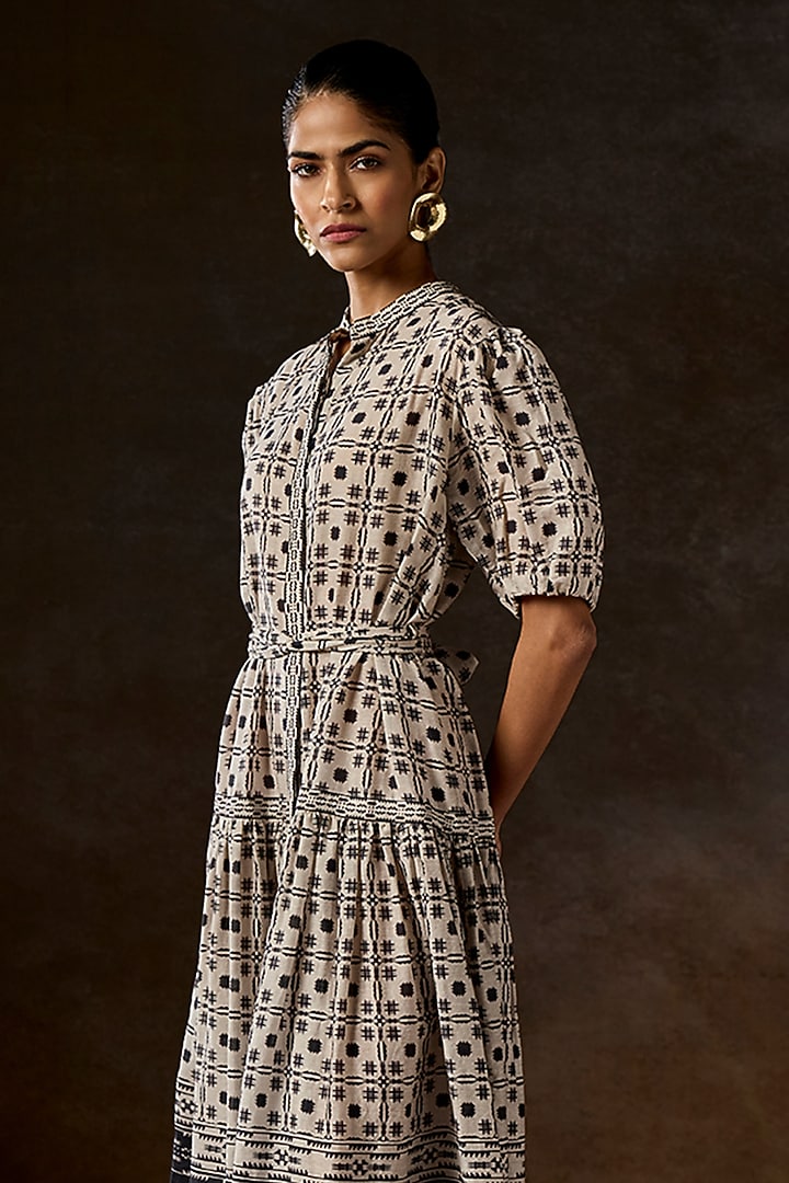 Ivory Viscose Linen Digital Printed Vacation Dress by talitha at Pernia's Pop Up Shop