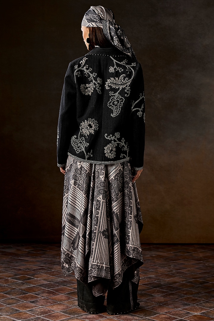 Stone Grey Dyed Denim Hand Embroidered Jacket by talitha at Pernia's Pop Up Shop