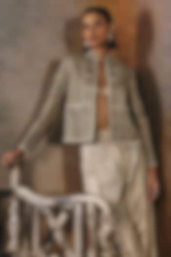 Gold Handwoven Tussar Silk Dabka Embroidered Jacket by talitha at Pernia's Pop Up Shop