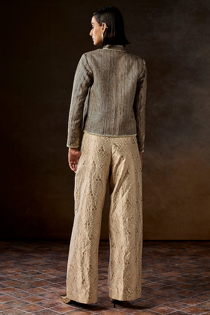 Gold Handwoven Tussar Silk Dabka Embroidered Jacket by talitha at Pernia's Pop Up Shop
