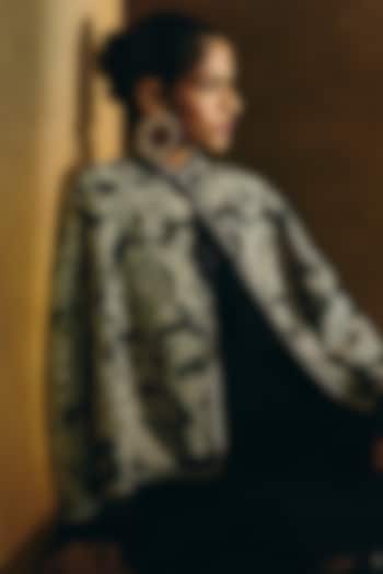 Charcoal Green Pure Silk Bead Embroidered Cape by talitha at Pernia's Pop Up Shop