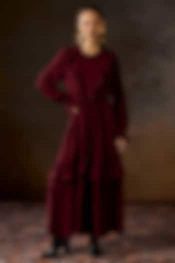 Wine Silk Georgette Ruffled Cocktail Dress by talitha at Pernia's Pop Up Shop