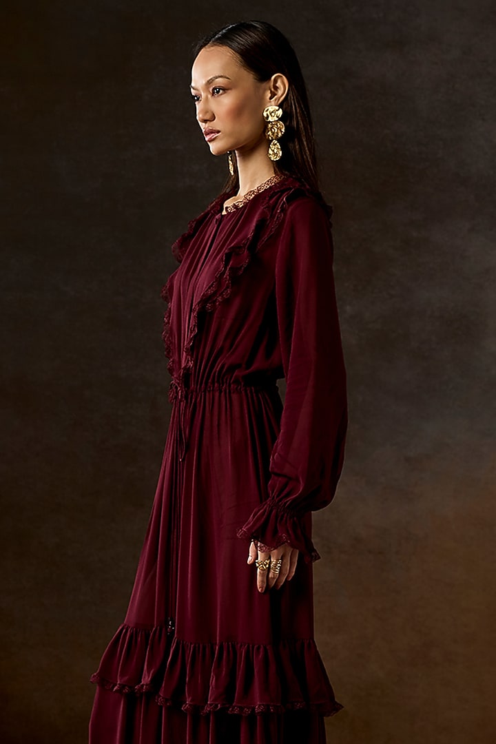 Wine Silk Georgette Ruffled Cocktail Dress by talitha at Pernia's Pop Up Shop