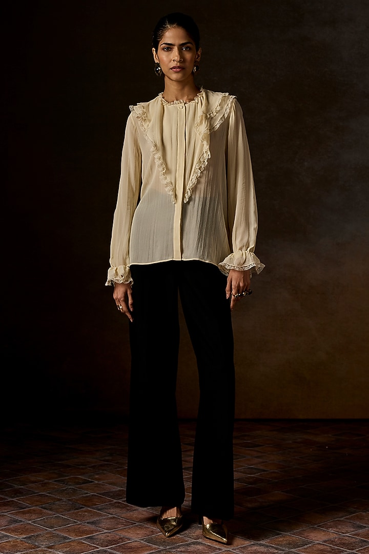 Ivory Silk Georgette Ruffled Top by talitha at Pernia's Pop Up Shop