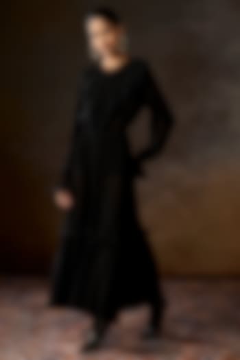 Black Silk Georgette Cutwork Ruffled Cocktail Dress by Talitha at Pernia's Pop Up Shop