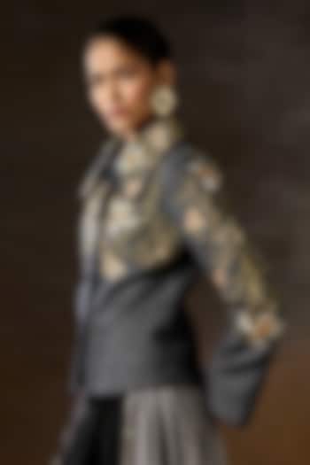 Grey Textured Wool Hand Embroidered Cape by Talitha at Pernia's Pop Up Shop