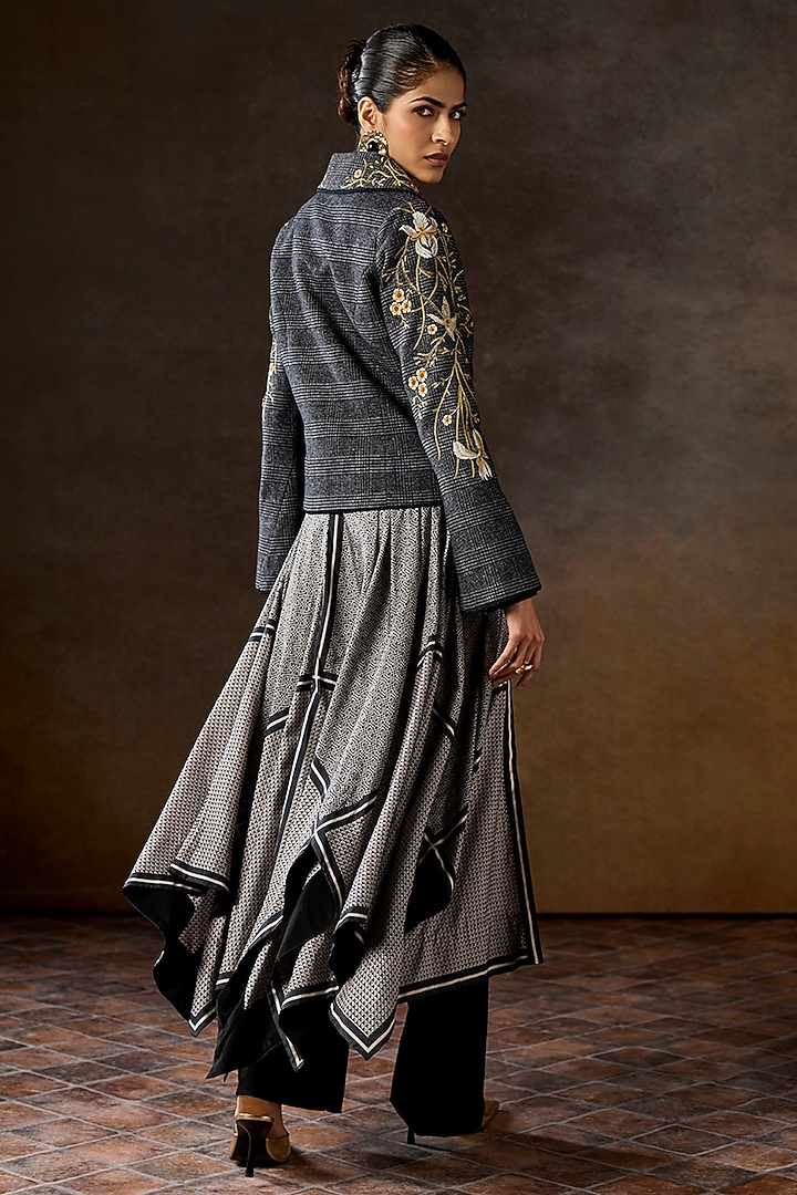 Grey Textured Wool Hand Embroidered Cape by Talitha at Pernia's Pop Up Shop