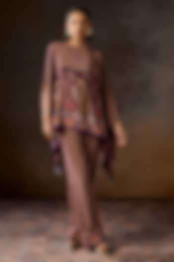 Wine Silk Crepe Printed Co-Ord Set by Talitha at Pernia's Pop Up Shop