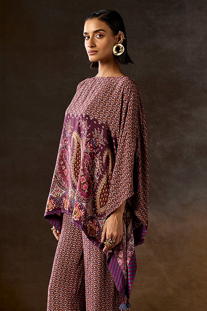 Wine Silk Crepe Printed Co-Ord Set by Talitha at Pernia's Pop Up Shop