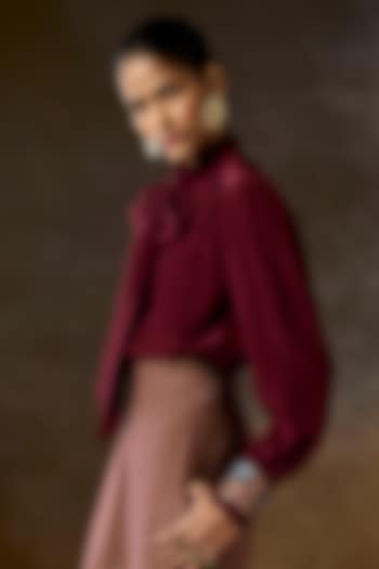 Wine Silk Georgette Hand Embroidered Blouse by Talitha at Pernia's Pop Up Shop