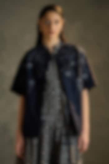 Navy Blue Pure Wool Hand Embroidered Shrug by Talitha at Pernia's Pop Up Shop